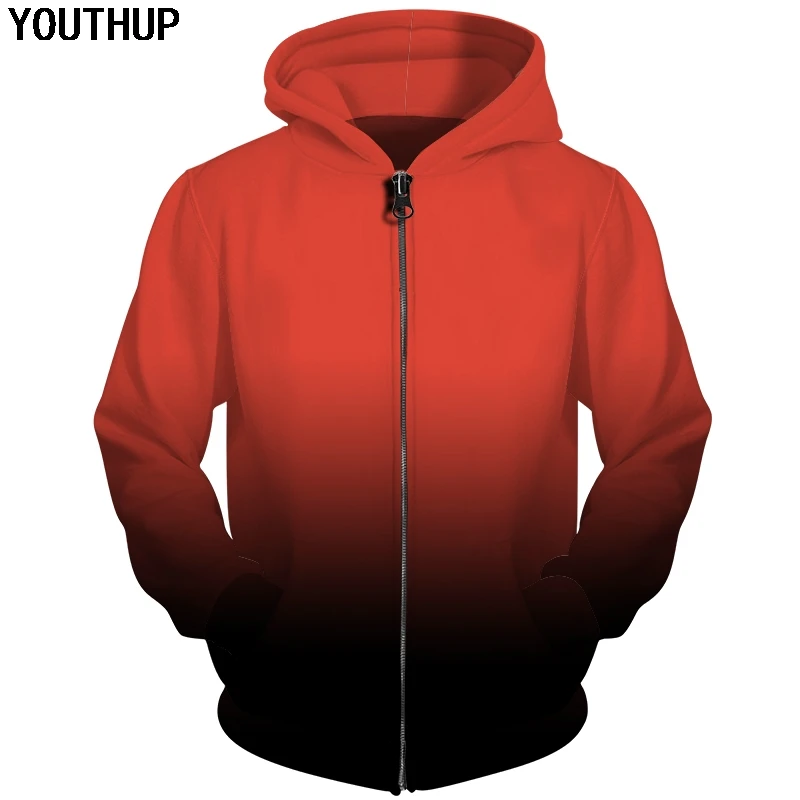 YOUTHUP 2018 New 3d Hoodies Gradient Color Red & Black Hoodies Men
