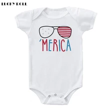 LUCKY ROLL Summer season Child Bodysuit America Printed Sunglass Sample Child Jumpsuit White Quick Sleeve Cotton Onesies New child Outwear