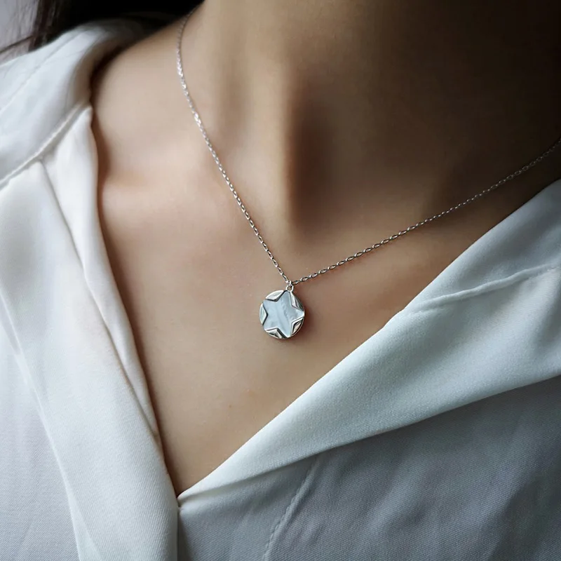

925 Sterling Silver Five-Pointed Star Pendants Necklace For Women Girls Shell Pentagram Collar Choker Party Gifts Jewelry
