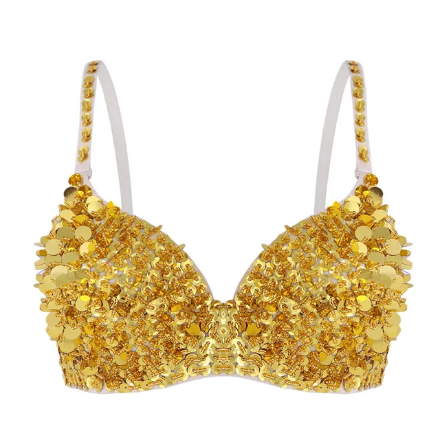 YiZYiF Sequins Bra Women Fashion Sparkle Sequins Beading Padded Bra Top ...