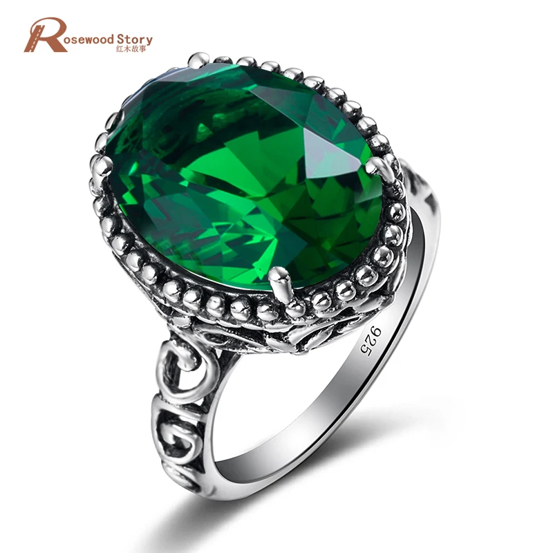 

Luxury Bohemia Style Green Rhinestone Real 925 Sterling Silver Rings for Women/Men Wedding Vintage Oval Zirconia Fine Jewelry