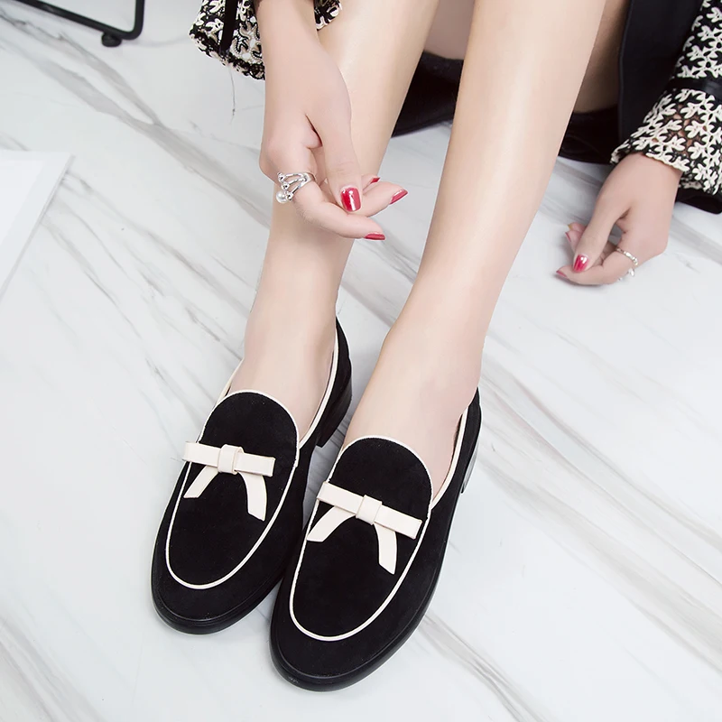 

2018 new Korean version of the wild peas shoes bow thick sole shoes.