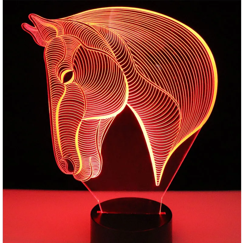 3D светодиодный Ночной светильник с конской головкой сбоку, 7 цветов, светильник для украшения дома, потрясающая визуальная Оптическая иллюзия