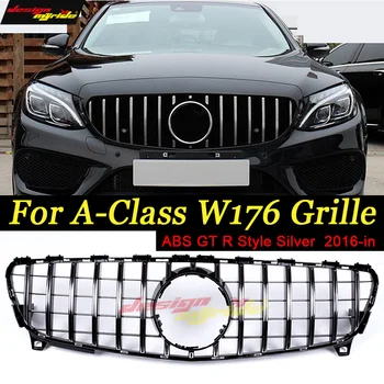 

A-Class W176 GT R Style Grille Sliver ABS Sports Front Bumper Grill Grills For Mercedes A180 A200 A250 Without sign grills 16-18