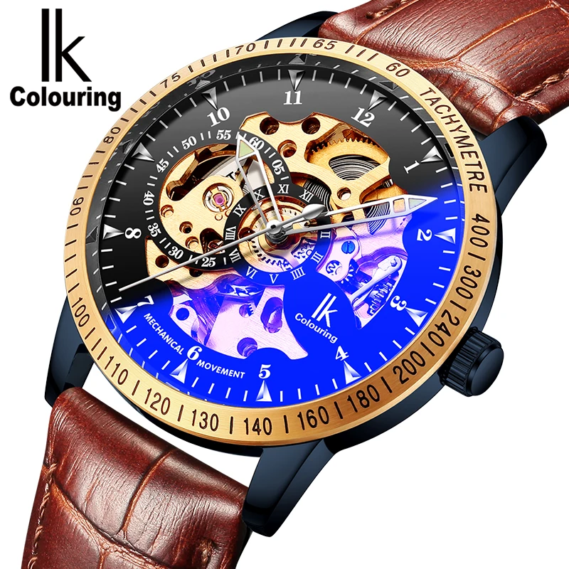 

IK Casual Men's See Through Auto Mechanical PU Leather Strap Watches Original Box Gift Free Ship