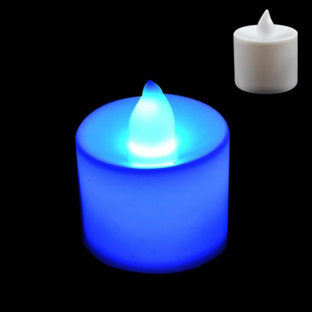 Blue Светодиодный Светодиодный светильник-свеча с батареей, разноцветная свеча, лампа для моделирования чая, светильник для свадьбы, дня рождения, Декор, аксессуары для свечей - Цвет: Blue