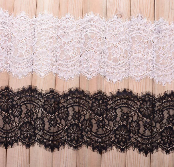 

6M/ Lot Eyelash Lace Fabric 18cm DIY Decorative High Quality Soft Off White Nylon Eyelash Lace Trim Wedding Dress Fabric RS613
