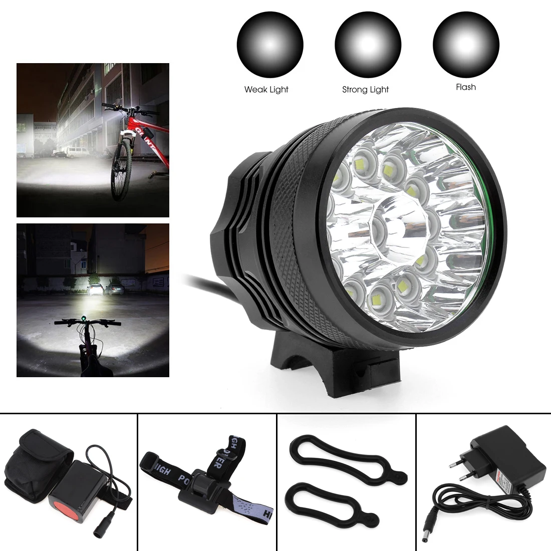 

13 x XM-L T6 LED Bicycle Lamp Bike Light Headlight Cycling Torch 12000LM with 8.4V 6400mAh Battery