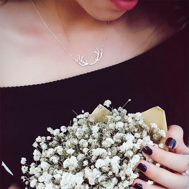 DreamySky Настоящее оленьи рога 925 пробы серебряные ожерелья для женщин ювелирные изделия ошейник Прямая поставка