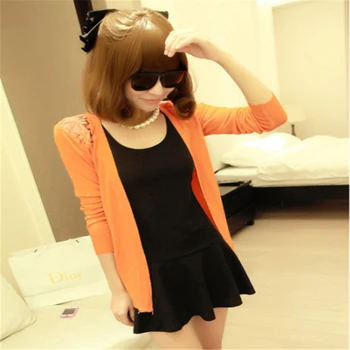 

WomenSweater Tops Candy Color Irregular Hem Long Sleeve Slim Thin Lace Hollow Out Jacket Women Knitted Cardigan A882