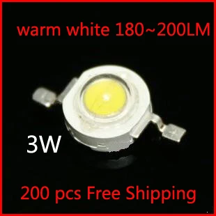 

200PCS 3W High power led Source warm white 2800-3500K 700mA DC3.00-3.8V 180-200LM Lamp beads Factory wholesale Free Shipping