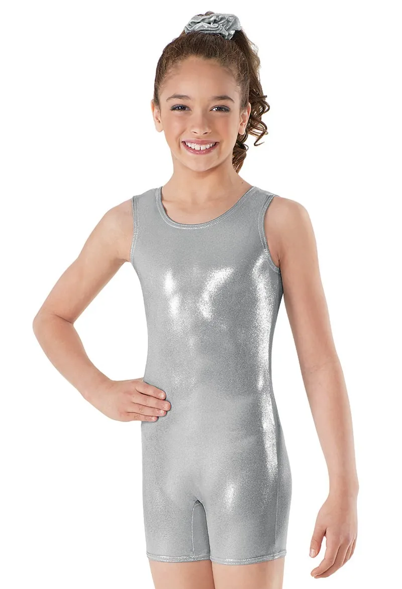 

Child Spandex Tank Biketards Metallic Girls Gymnastics Unitard Shorty Boys Silver Shiny Dance Leotards Short Toddler Dancewear