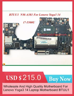 Discount Classy Laptop Motherboard For Lenovo Yoga3 14 Motherboard SR23W i7-5500U BTUU1 NM-A381 100% Fully Tested 1