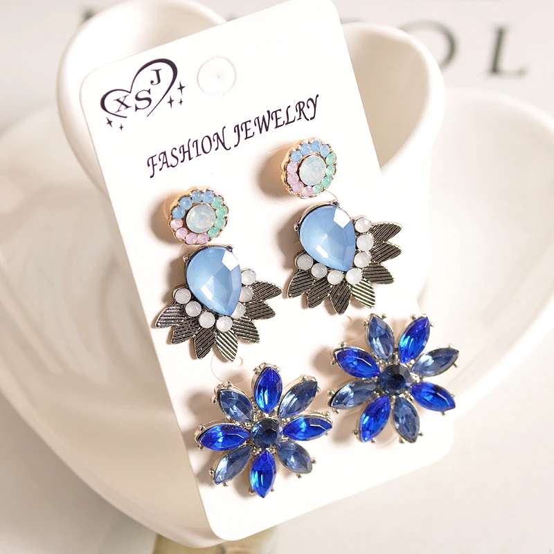 

Hot sell new fashionable gorgeous women's jewelry girl birthday party beautiful pink blue ear nail suit earring agent shipping