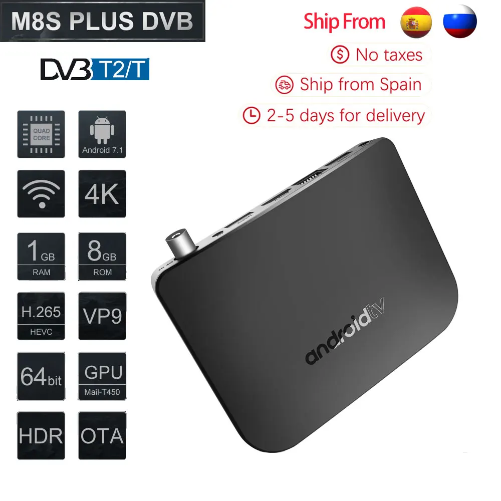 

MECOOL M8S Plus DVB - T2 / T Smart TV Box Android 7.1 Amlogic S905D 1GB 8GB 2.4GHz WiFi Set Top Box Bluetooth 4K H.265 TV Box