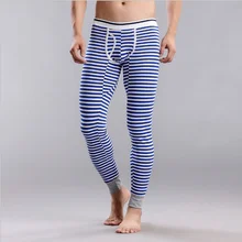 Мужское хлопковое термобелье Полосатое нижнее белье кальсоны длиной до щиколотки обтягивающие брюки леггинсы средней посадки плюс бархатные пижамы Осень-зима