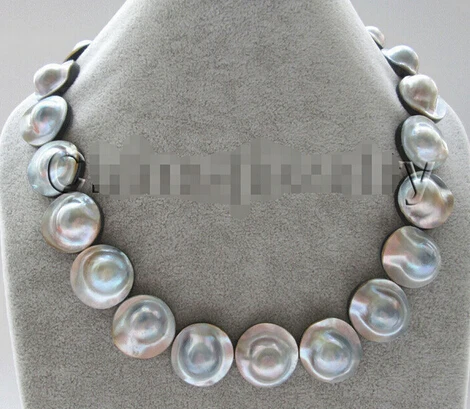 

Free shipping >>@ >810 18" 22mm big size gray blister Mabe pearl necklace