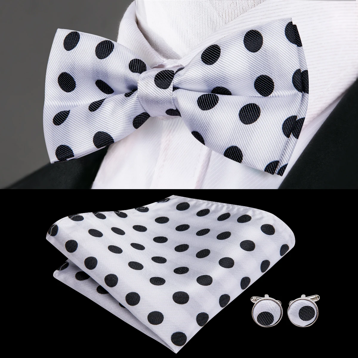Fashion Silk Black Dots Butterfly Bow Ties for Men Fashion Wedding