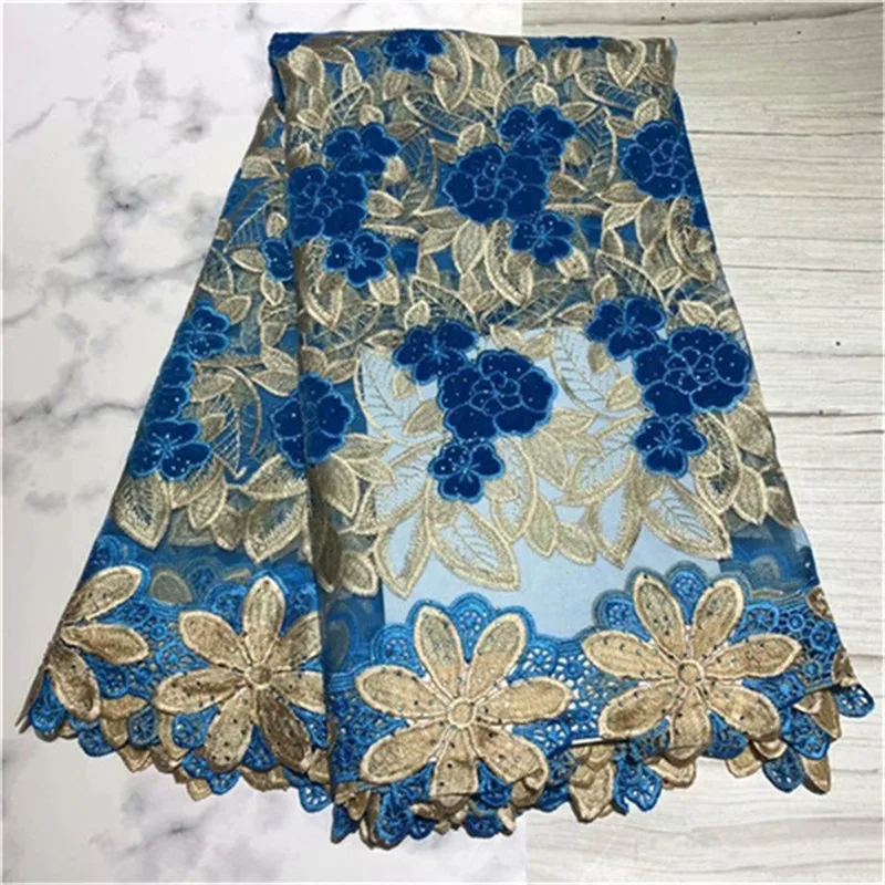 

African Blue Velvet Lace Fabric 2019 Latest Embroidered Nigerian Laces Stone Fabric Bridal High Quality French Tulle Lace Fabric