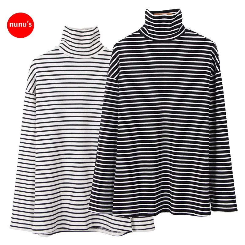 

New Striped T Shirts Women Loose Long Sleeve T-shirt Black White Womens Female Fashion Korean Style School Students Females T18