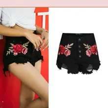 Aphrodite домашние повседневные шорты женские новые джинсовые шорты с высокой талией летние сексуальные свободные Рваные джинсовые шорты с вышивкой черные