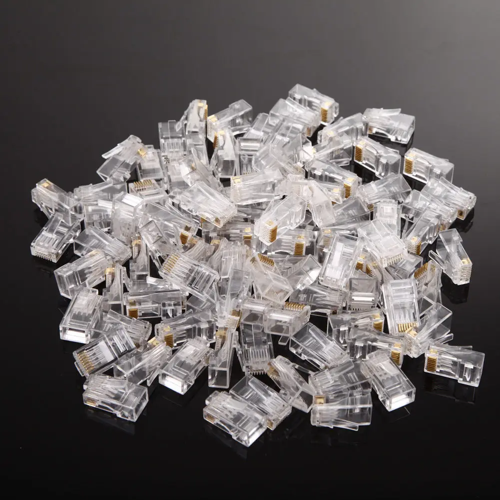 

100 Pieces RJ45 Modular Plug Network Connector For UTP Cat5 Cat5e Cable Heads
