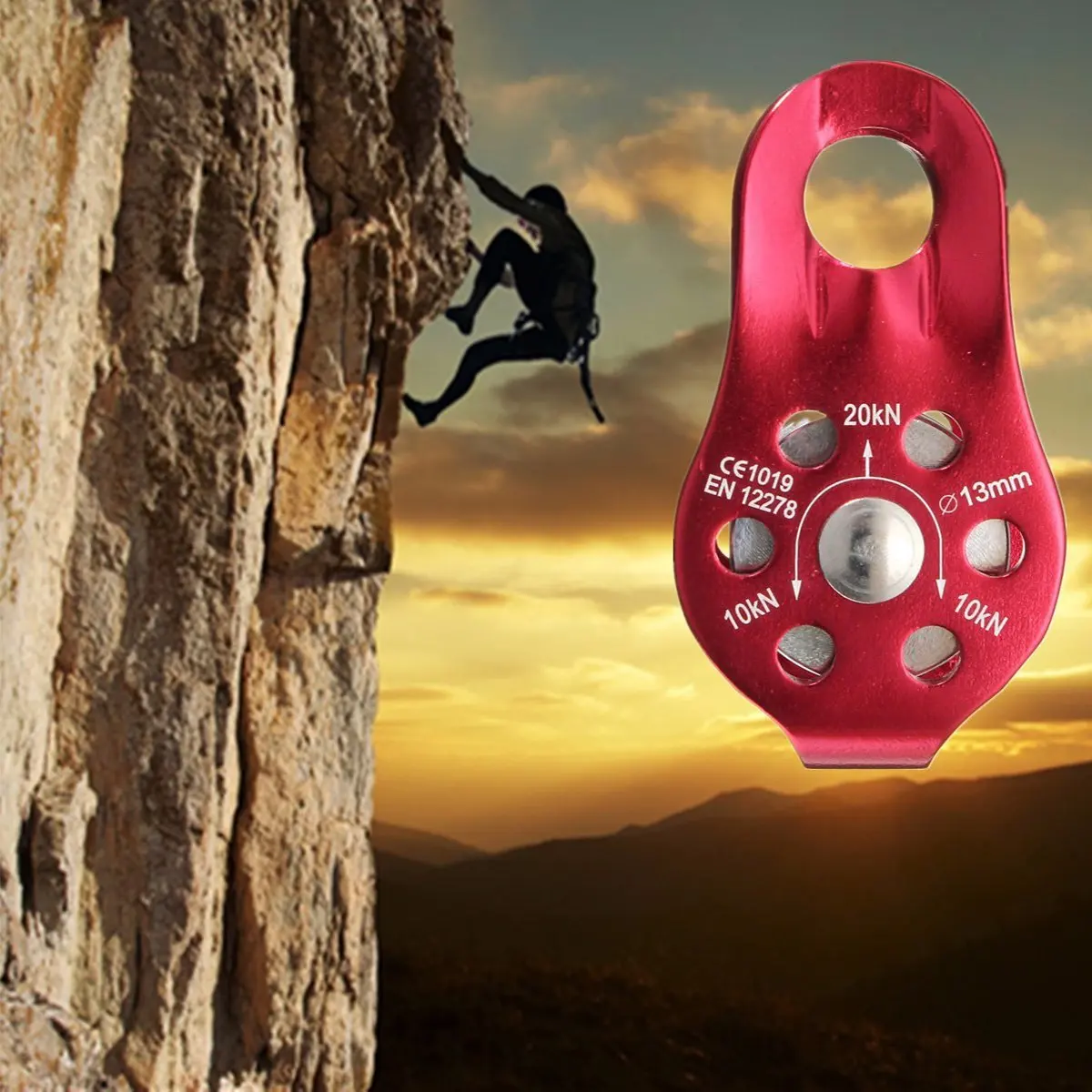 

20KN Fixed Single Climbing Pulley for 8-13mm Rope Rescue Lifting Rappelling Mountaineering Aluminum Rope Pulley Survival Tool