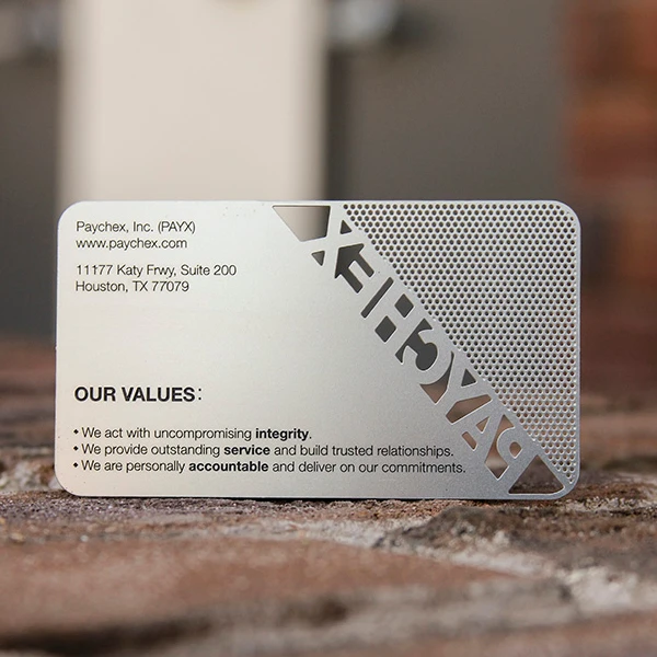 100pcs luxury stainless steel business card with cutout logo and metal business card