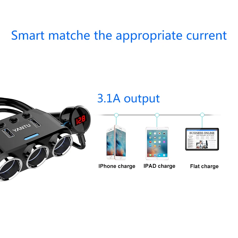 12 V-24 V автомобильный разветвитель прикуривателя Plug светодиодный USB Зарядное устройство адаптер 3.1A 100 W обнаружения для телефона MP3 DVR аксессуары