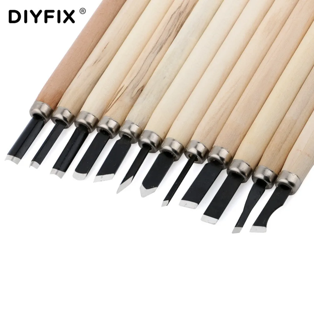 DIYFIX 12Pcs Wood Carving Hand Chisels Knife Tools Set for Woodcut Working Clay Wax Arts Craft Cutter Woodworking Hand Tools Set - Image 4