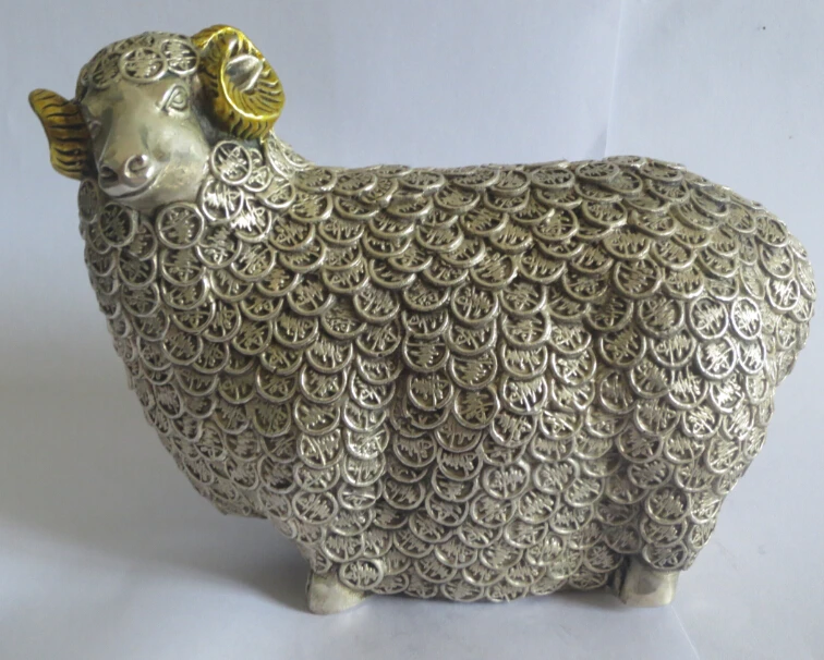

Metal Crafts Collectible Decorated Old Handwork Tibet Silver Carved Lucky Money "shou Goat "statue fast Shipping