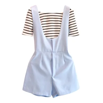 

2 Pcs/Set Women Striped Slash Neck +Rompers Short Fashion Girls Set