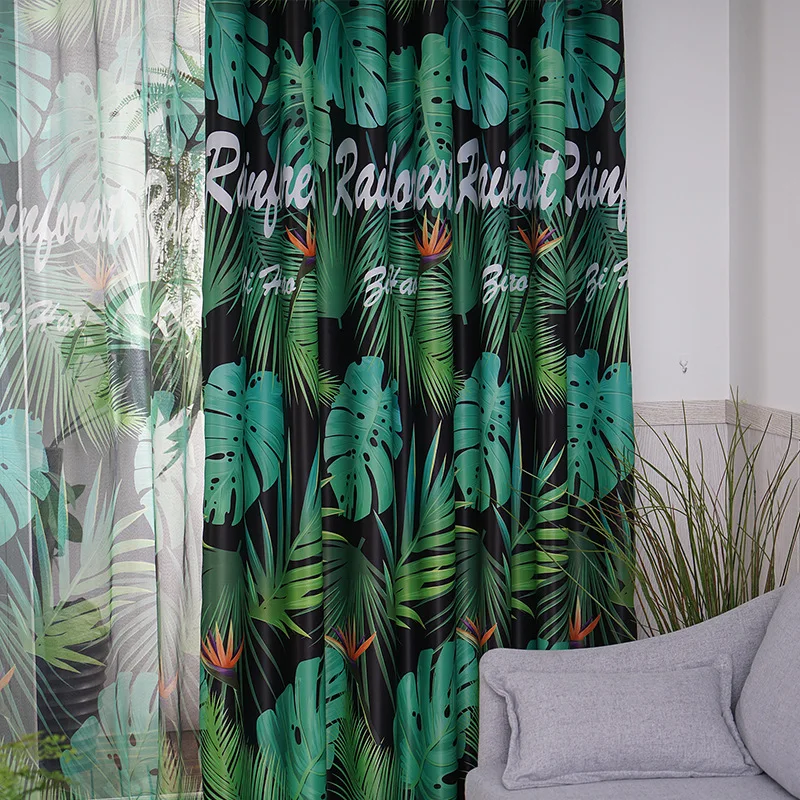 

Modern 70%-80% Shading Rate Green Leaves Tropical Plants Tulle Blackout Window Curtain for Kitchen Living Room Bedroom Nordic