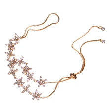 HIBRIDE JEWELRY Elegant Flower Austrian Crystal Adjustable Bracelets Gold Color Women Wedding Bracelets For Gifts B