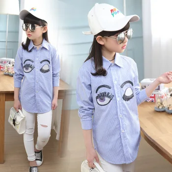 

New Arrival 2018 Children Striped Shirt Cartoon Kids Long Sleeve Blouse Casual Teenage Tops Shirts Clothes for Girls 12 Years