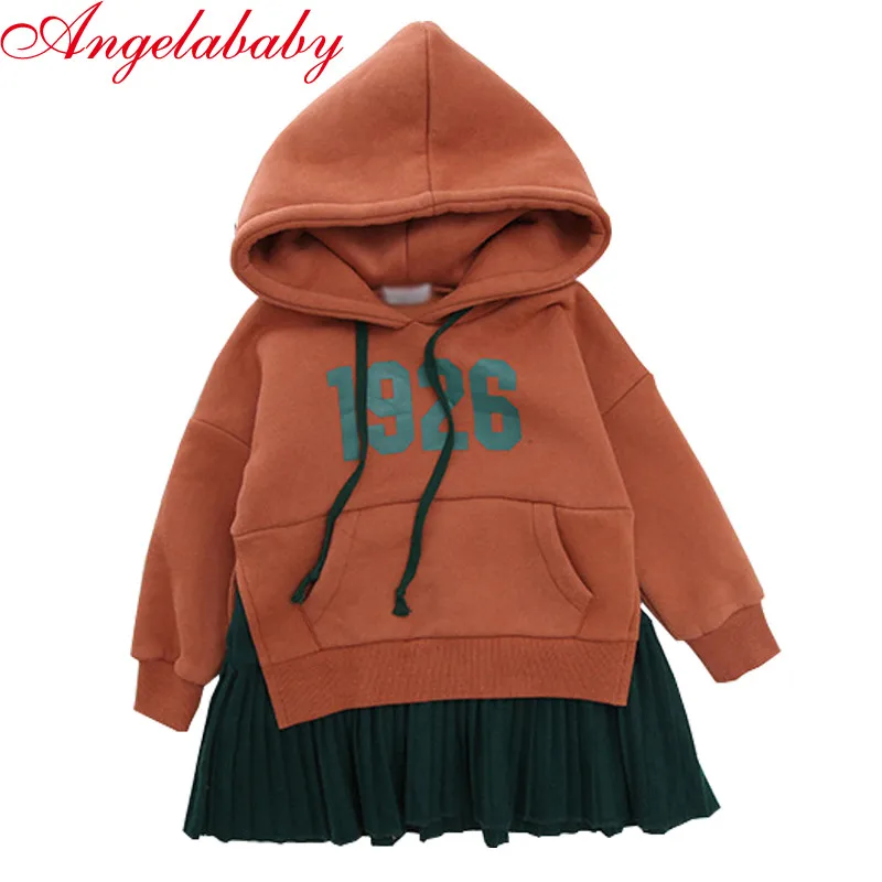 Pаспродажа Зимнее Повседневное платье для девочек, новинка 2018 года, Корейский детский кашемировый свитер, имитация двух частей, платья, детская одежда ...