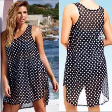 Sexy Women Sheer Chiffon Bikini Cover Up Polka Dot Swimwear Tops plus size XXXL large