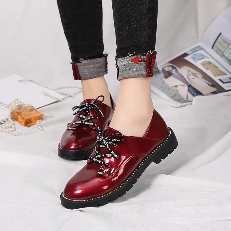 

2019 New Spring Casual Shoes Women Flat Lace Up Fashion Shoes With Round Toe Solid Comfortable Shoes XWD7540