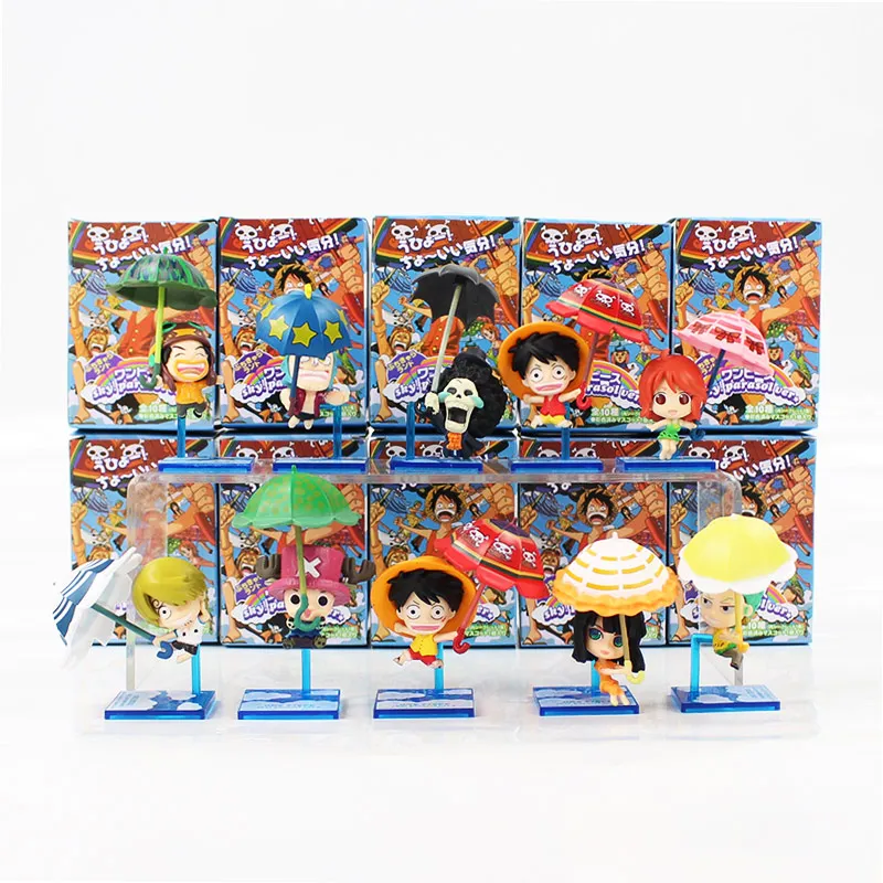 10 шт./лот 5-7 см аниме Ace Luffy Robin Nami Brook Umbrella ПВХ экшн-фигурка модель мультяшная