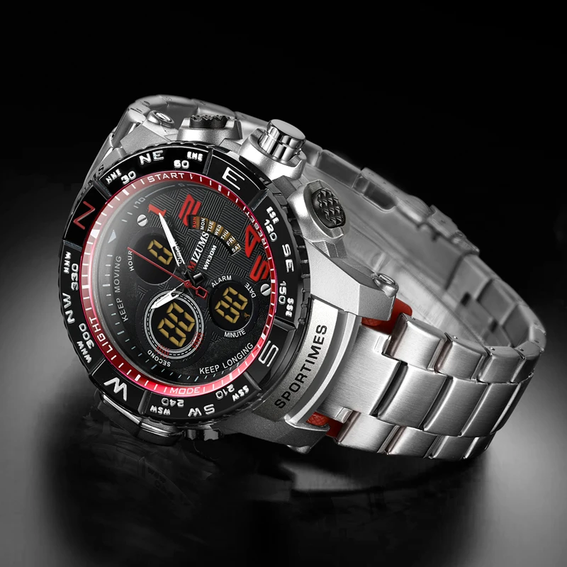 brave for men cool big case golden steel band dual time zones watches for men led digital quartz mens watches free shipping  (14)