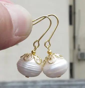 

HUGE AAA ++12-11 MM SOUTH SEA WHITE PEARL DANGLE EARRING 14k/20 GOLD