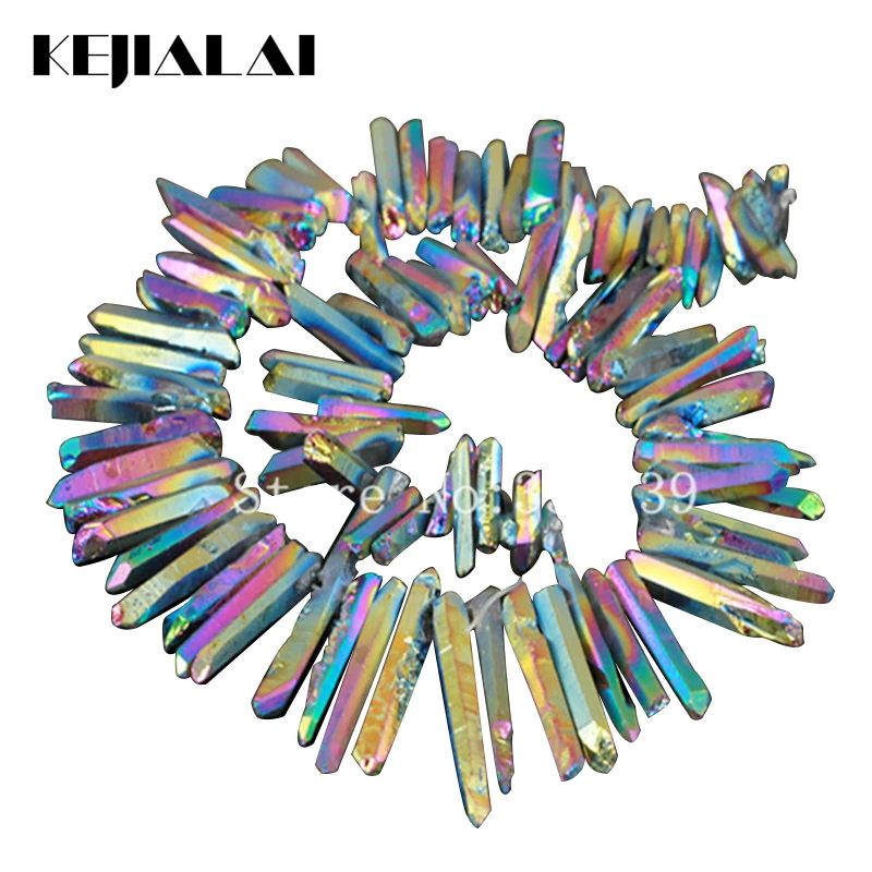 

Rainbow Titanium Quartz Sticks Point Spike Drilled Briolette Beads Raw Crystal Quartz Top Drilled Electroplated Druzy Pendants