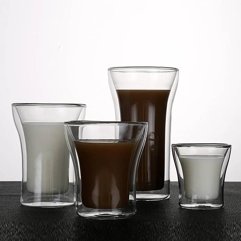 

European double-layer coffee mug Creative transparent glass Cappuccino coffee cup Cafe cups and mugs coffee mugs creative