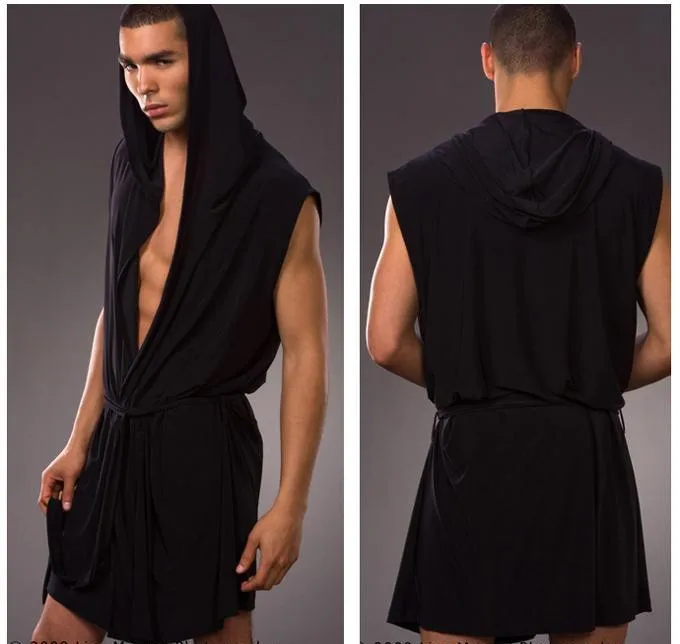 Для мужчин одеяния удобные повседневные халаты без рукавов вискоза пикантные с капюшоном домашний халат Мужская сексуальная пижама одежда для отдыха