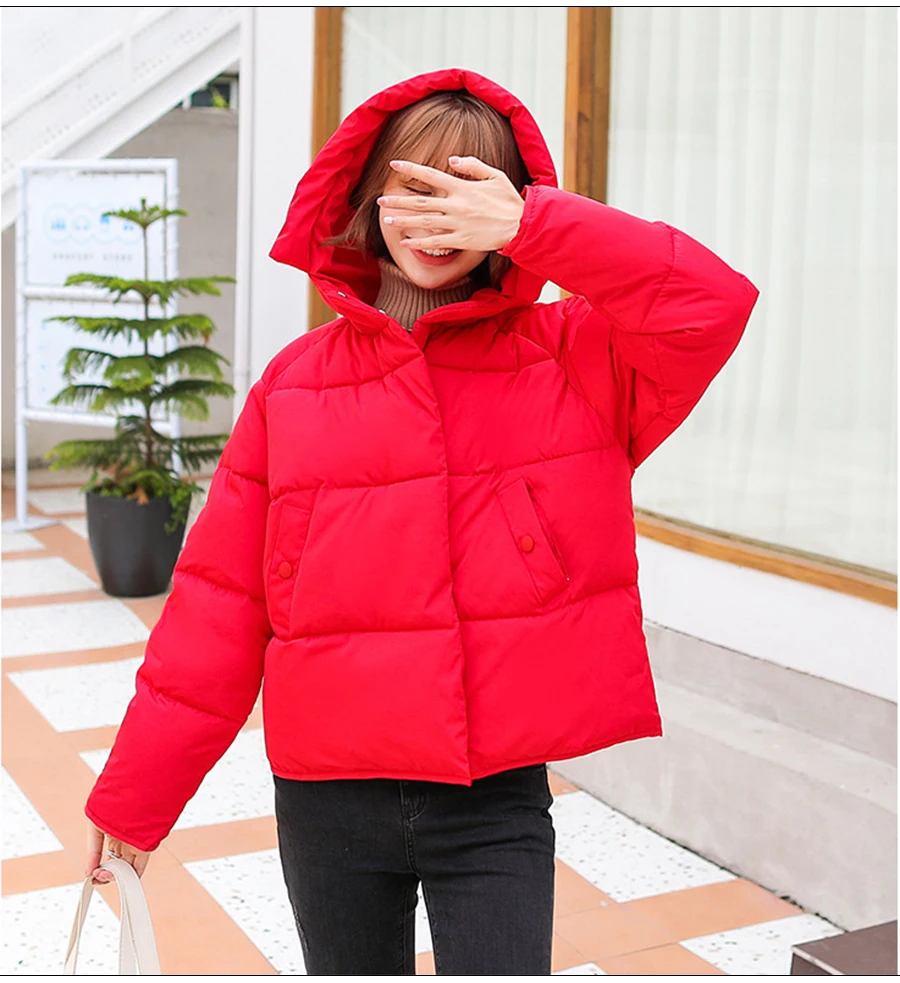 Hot Sale Winter Cotton Jacket Female Thicken Snow Lichens New Harajuku Short Sweet Down Cotton Coat Women Warm Loose Parkas