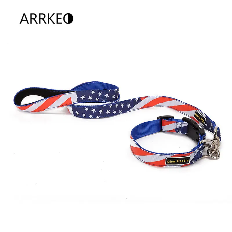 ARRKEO USA Canada Flag Nylon Dog Collar with Dog Leash Lead Puppy Cat Pet Supplies Dog Accessories 120 CM For Large Small Dogs (11)