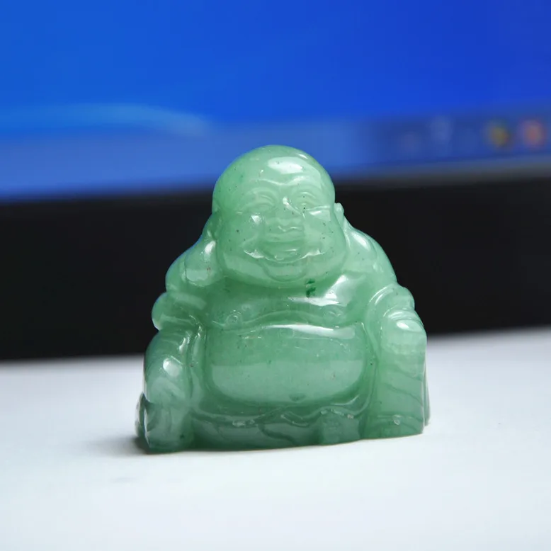 

green Dongling jade handicraft laughing Buddha jade ornaments Buddha niche wine cabinet display cabinet decoration