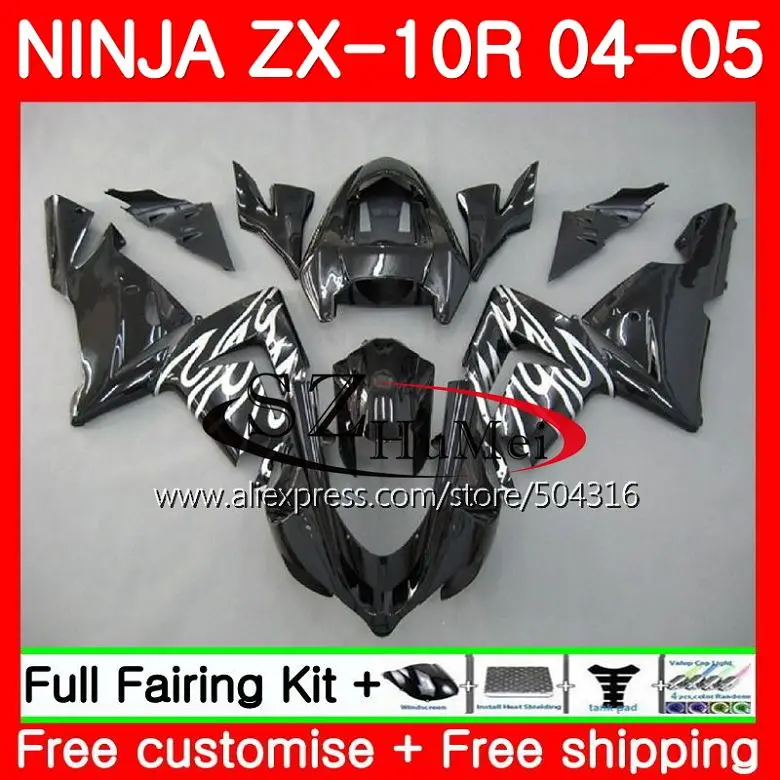 Кузов для Kawasaki NINJA ZX1000C ZX-10R 04-05 Белый Пламя ZX1000 C 15SH8 ZX 10 сотрудников отдела исследований ZX10R 04 05 ZX 10R 2004 2005 обтекатели комплект