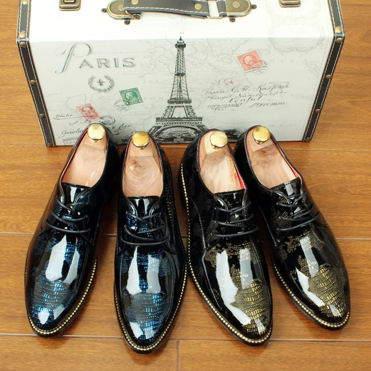 ERRFC/Дизайнерские Мужские модельные туфли черного цвета; Роскошные модные свадебные туфли для жениха из лакированной кожи золотистого цвета; мужские оксфорды; Размеры 37-46
