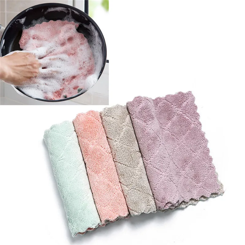 Plaid Double-sided Fiber Absorbent Dish Cleaning Cloth Non-stick Oil Washing Cloth Wipe Tablecloth Scouring Pad Kitchen Tool
